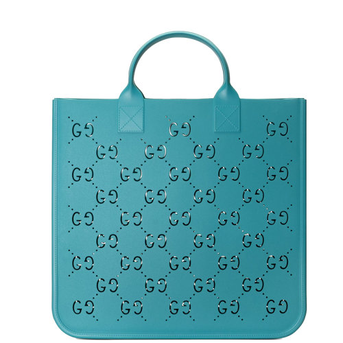 GUCCI/古驰 22新款 儿童款浅蓝色橡胶镂空双G老花图案手提托特包679365JFO004933
