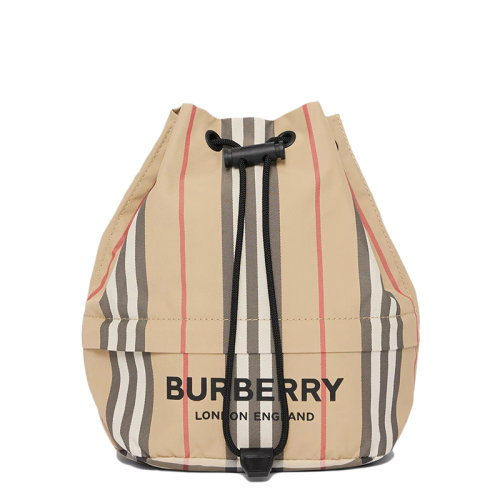BURBERRY/博柏利 经典款 男女通用米色经典条纹再生尼龙抽绳水桶手提小包80267371