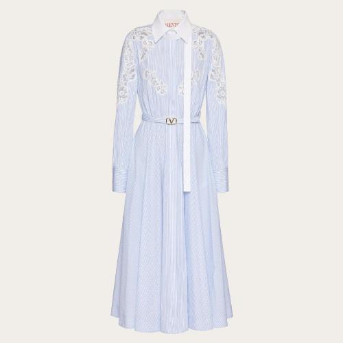  VALENTINO华伦天奴 22年秋冬 女士 连衣裙 ROBE MIDI BRODéE EN DOUBLE STRIPE 1B3VA04879204