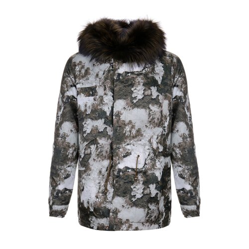 MR & MRS ITALY/皮草夫妇 连帽 长款 印花 补丁 狐狸毛皮内衬 军绿迷彩混色 男士羽绒服