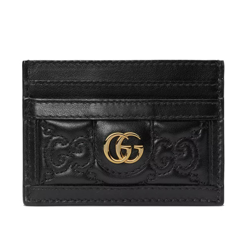 GUCCI/古驰 22新款 Matelassé系列 女士黑色老花绗缝皮革金扣钱夹卡片夹723790UM8IG1000