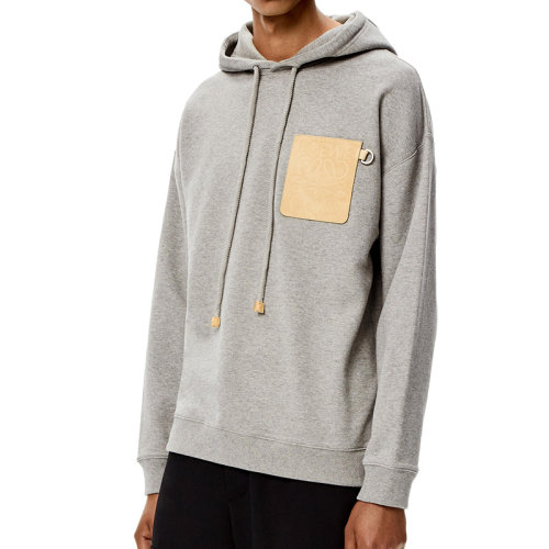 LOEWE/罗意威 22年早春新款 男士灰色棉质抓绒Anagram皮革贴片连帽衫卫衣H526Y25J12-1120