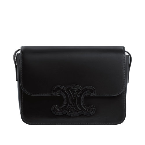CELINE/赛琳 22春夏新款TEEN TRIOMPHE系列 女士黑色牛皮革黑色凯旋扣斜挎单肩包 199233BF4.38NO