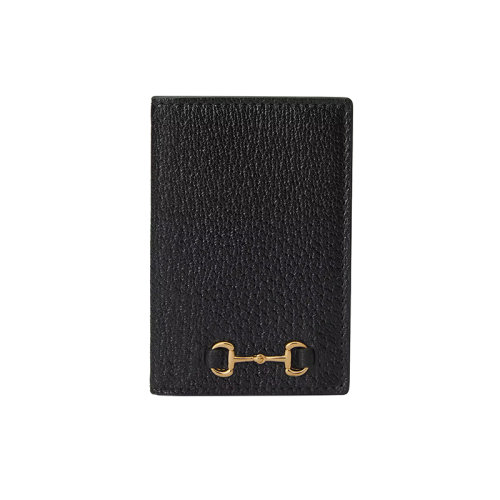 GUCCI/古驰 22新款 男士黑色皮革金色饰面马衔扣卡片钱包703214DJ20G1000