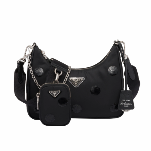 PRADA/普拉达 Hobo 黑色波点单肩包斜挎包 1BH204V1LV2D0C