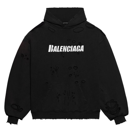 Balenciaga/巴黎世家      CAPS DESTROYED系列 男士黑色棉质连帽衫卫衣659403TKVB61093