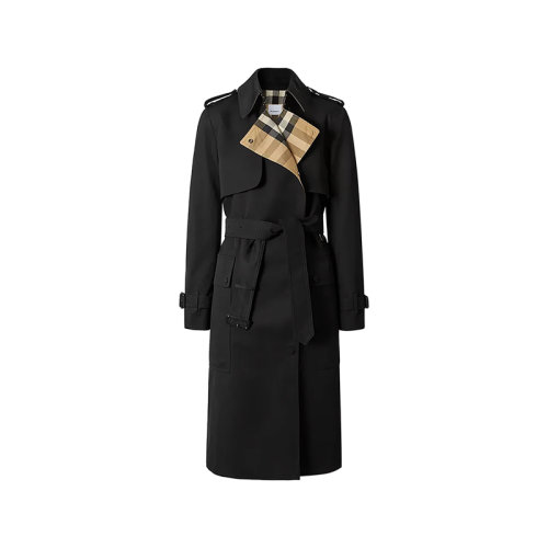 BURBERRY/博柏利 女款棉质嘎巴甸Trench风衣外套黑色格纹 80446781