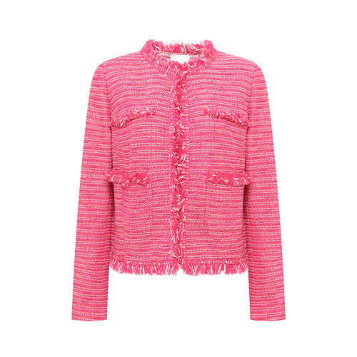 【21春夏新款】St. John/盛蔷 玫红色流苏花呢针织短款女士夹克K6Z30A0