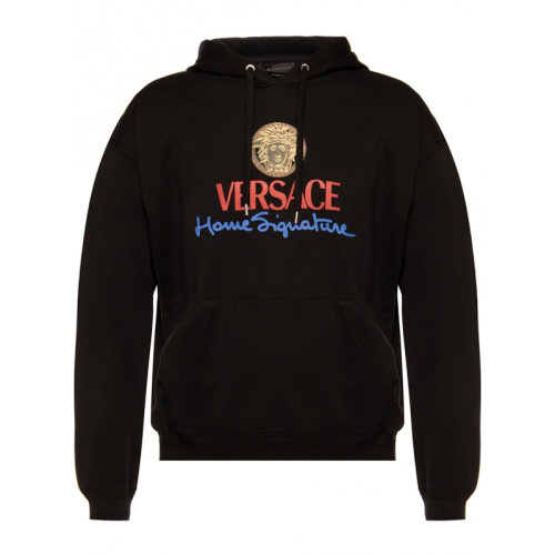 VERSACE/范思哲 男士黑色棉质经典字母徽标美杜莎头像装饰长袖上衣卫衣连帽衫套头衫 A86022-A231242-A1690