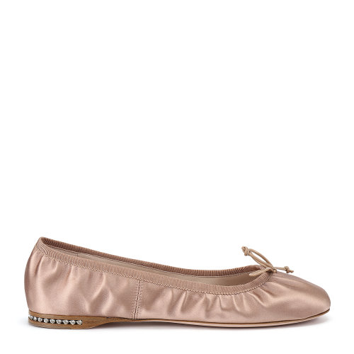 MiuMiu/缪缪 裸色 女士仿水晶装饰跟缎面芭蕾平底鞋 5F915C_049_F0A48_F_005
