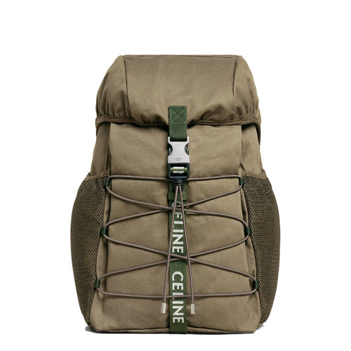 CELINE/赛琳 TREKKING系列 男士中号卡其绿色棉质华达呢翻盖开合徒步背包双肩包198462DXF.15KH