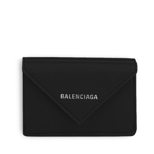 Balenciaga/巴黎世家 21新款 PAPIER系列 迷你黑色小牛皮翻盖按扣钱包391446DLQ0N1000