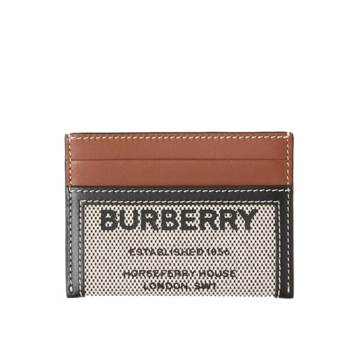 BURBERRY博柏利  黑色/棕褐色棉帆布皮革Horseferry印花卡夹80395471