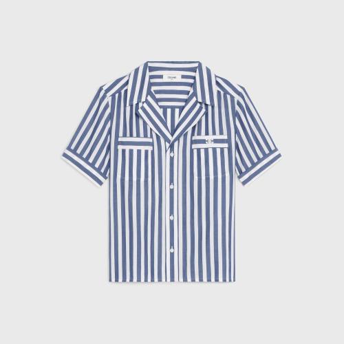  CELINE赛琳思琳 22年秋冬 女士 短袖衬衫 条纹莱赛尔纤维开领衬衫 2B610291Q.01XB