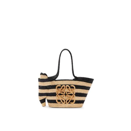  LOEWE罗意威 22年秋冬 女士 手提包 Small Elephant Basket bag in striped raffia and calfsk