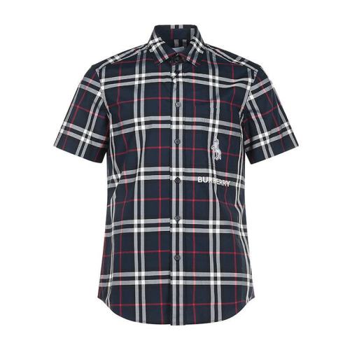 BURBERRY/博柏利 男款棉质质短袖衬衫海军蓝经典格纹 80322501 PLFSX