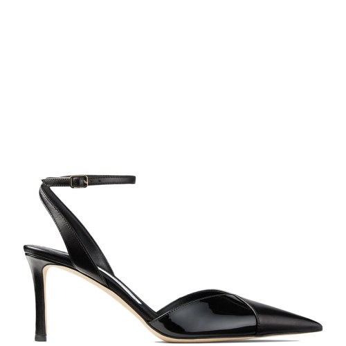 Jimmy Choo/周仰杰 22年秋冬新款 Cassia 75系列 女士黑色绒面革拼漆皮露跟高跟鞋CASSIA75NPA