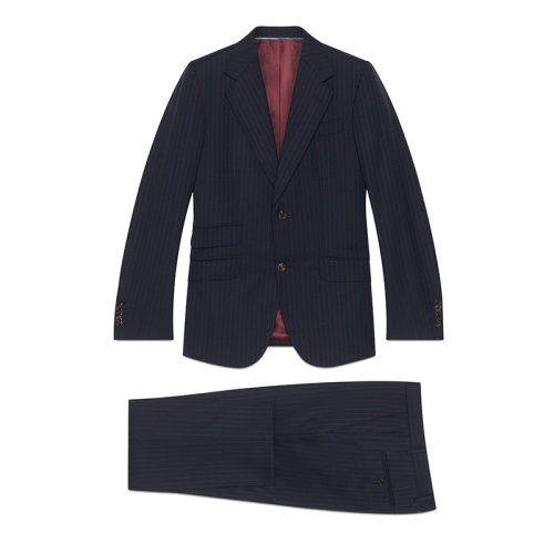 GUCCI/古驰男士深灰色/天蓝色条纹羊毛西装和西裤 2件套606248ZAAAM4116