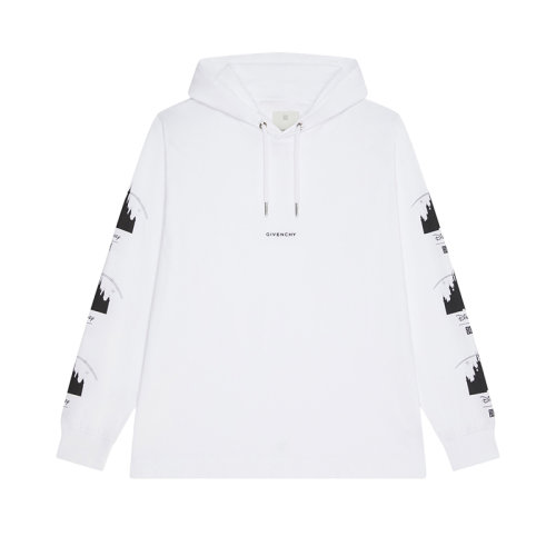 Givenchy/纪梵希 22年秋冬新款 迪士尼联名系列 男女同款白色纯棉城堡图案印花连帽衫卫衣BM71EZ3Y6B-100