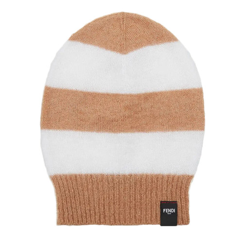FENDI/芬迪 男士米白色条纹马海毛和真丝无檐小便帽FXQ107AH7HF0CHK