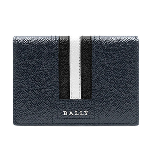 BALLY/巴利 黑色条纹 拼接短款 牛皮革卡包 6218027BOEMNEBL