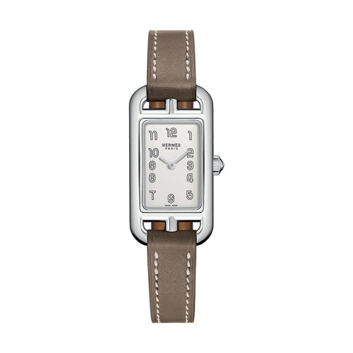 HERMES/爱马仕 Nantucket系列 女士石英机芯乳白色银色表盘光滑小牛皮表带钢表壳手表W044189WW00