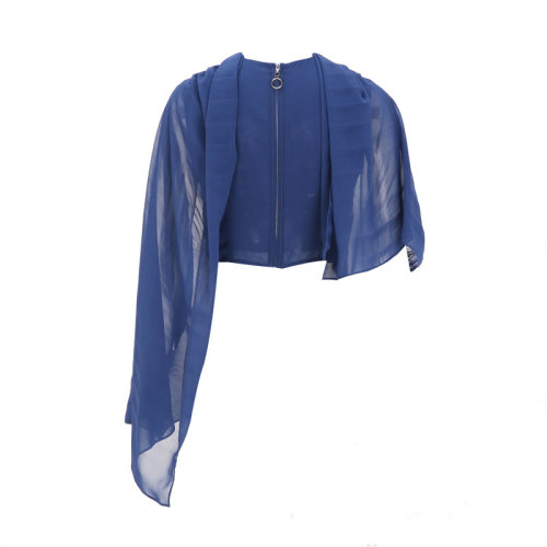 bifu by xingchen/彼伏蓝色细褶围巾式上衣女士短袖衬衫