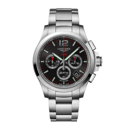 LONGINES/浪琴 康卡斯VHP系列 石英表精钢表壳钢链黑盘男表42毫米L3.717.4.56.6