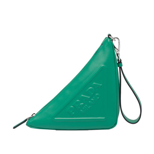 PRADA/普拉达 22年新款 女士芒果绿皮革压花徽标拉链可调节三角手袋1NE039_2BYA_F0458