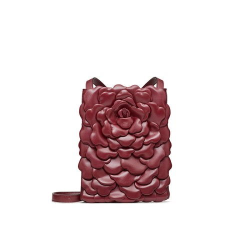 Valentino/华伦天奴  Atelier系列 女士樱桃色纳帕皮03 ROSE 版本玫瑰浮雕单肩斜挎手提包UW0B0I01JBZC52