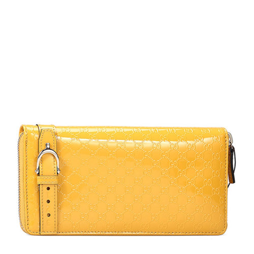 GUCCI 古驰 女士黄色牛皮GG压花长款钱夹钱包 黄色