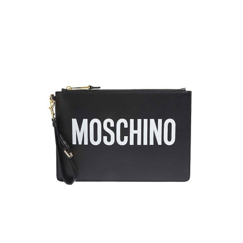 MOSCHINO/莫斯奇诺 女包 女士品牌字母LOGO黑色皮革拉链手拿包 840580011555
