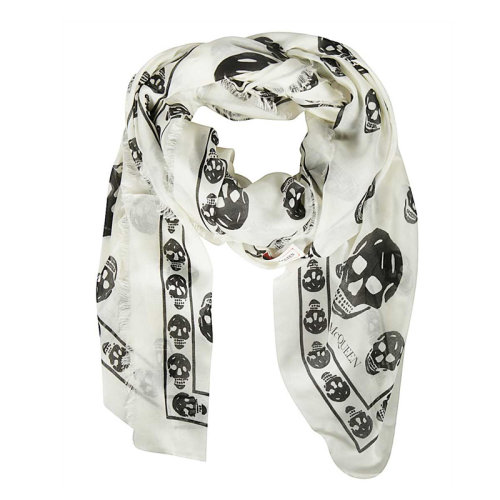 Alexander McQueen/亚历山大麦昆 女士黑白时尚骷髅头图案围巾丝巾 557717-4943Q-9260
