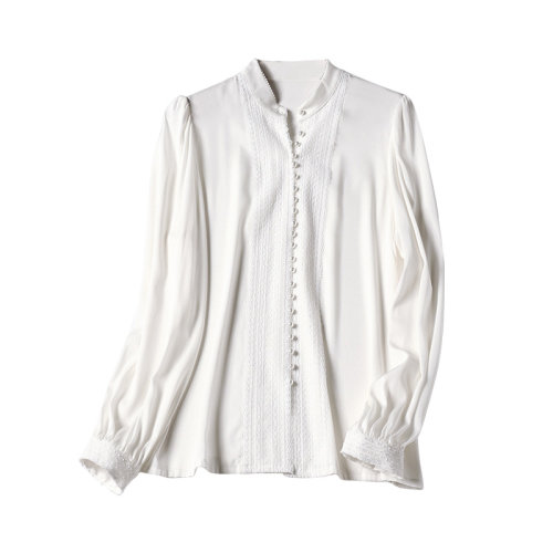 GeleiStory/GeleiStory  真丝拼接蕾丝白衬衫女秋冬新款秋装长袖衬衣桑蚕丝上衣  女士长袖衬衫