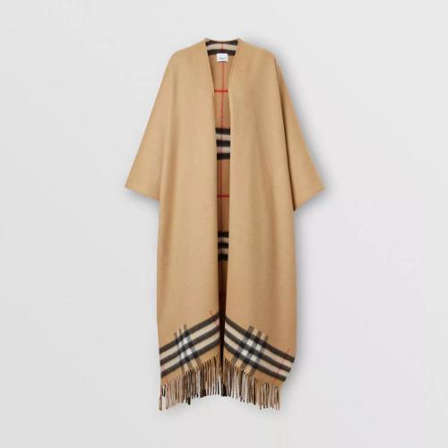  BURBERRY 22年秋冬 女士 格纹内衬羊绒美利奴羊毛混纺斗篷 80374981 预定商品1-3周发货