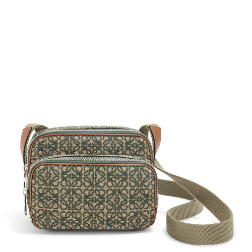 LOEWE/罗意威 22春夏新款Camera系列 男士卡其绿帆布老花刺配棕色皮牛革单肩斜跨相机包0010651123