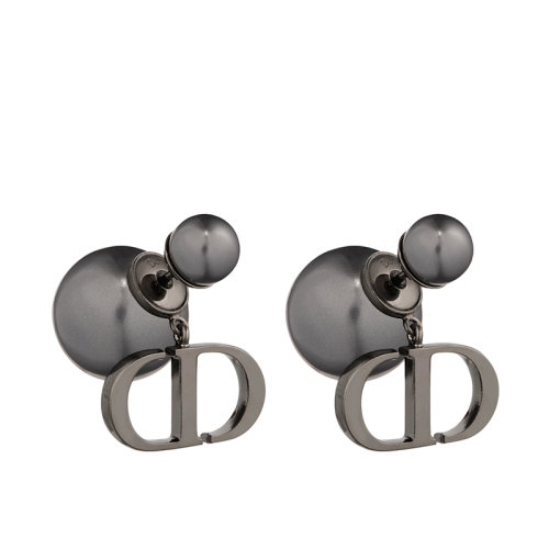 DIOR/迪奥 22新款TRIBALES系列 女士金属覆层金属“CD”标志灰色树脂珠饰耳环E1293TRIRS_D806