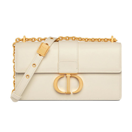 Dior 迪奥 22新款 EAST-WEST系列 女士奶白色色小牛皮翻盖开合背面压印金色饰面调节拆卸链条肩带单肩斜挎包M9334UHEL_M030