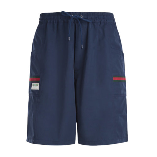 GUCCI 古驰 男士 服装  藏蓝色经典条纹标抽绳宽松休闲短裤 男士短裤