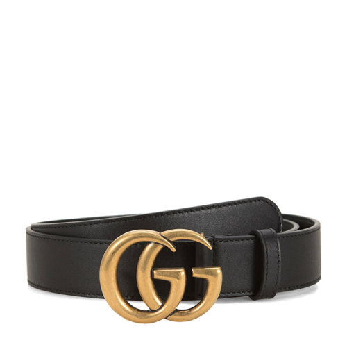 GUCCI/古驰  古琦腰带 经典双G 男士黑色牛皮时尚金色板扣腰带  414516 AP00T 1000