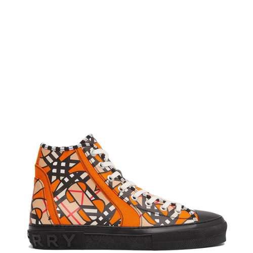 BURBERRY/博柏利 22年春夏新款 男士亮橘色棉麻混纺老花图案高帮运动鞋帆布鞋80566561