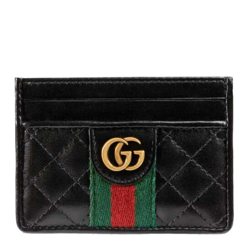 GUCCI/古驰  女士黑色牛皮双G菱格缝线卡包零钱包女包 536454-0YKBT-1060