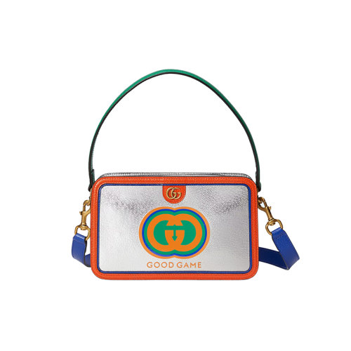 GUCCI/古驰 23春夏新款 Good Game系列 男士银色金属丝皮革配彩色皮革饰边双G拆卸调节肩带拉链开合单肩手提包720535AAA6I8143