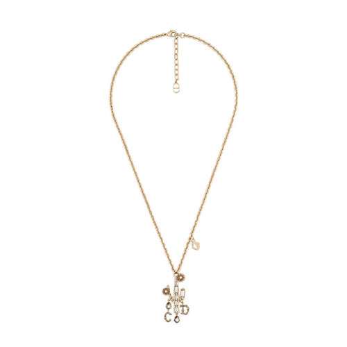 DIOR/迪奥 22新款JACK DIOR CACTU系列联名合作款 男女同款金色黄铜饰仙人掌CD字母镶嵌水晶吊饰项链吊坠N1639HOMMT_D319