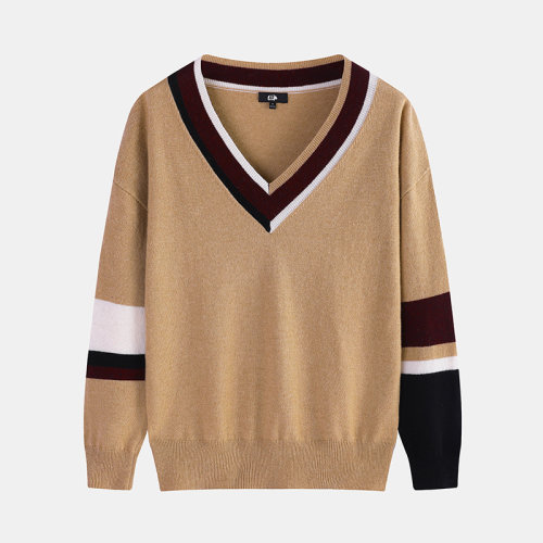 SHOKAY/绣嘉【喜马拉雅】系列  女士针织衫/毛衣V领撞色针织套衫