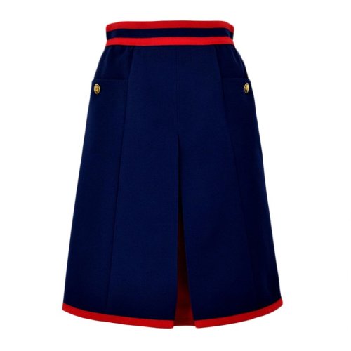 GUCCI 古驰  女装 服饰 蓝色羊毛真丝混纺开叉女士短裙开叉裙