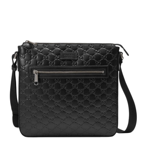 Gucci古驰男士黑色牛皮斜挎包/邮差包黑色