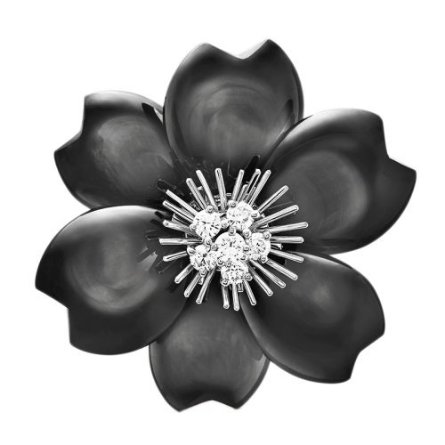 Van Cleef & Arpels/梵克雅宝 经典Rose de No?l系列 18k金白金灰色珍珠母贝镶嵌钻石中号玫瑰胸针VCARA53300