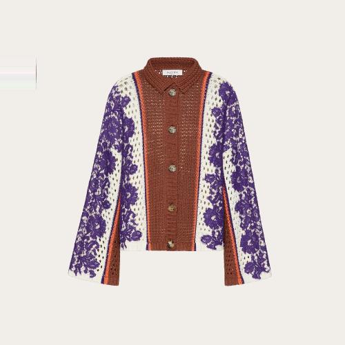  VALENTINO华伦天奴 22年秋冬 女士 针织衫 VESTE EN COTON ET DENTELLES XB3KE01C70DBC3