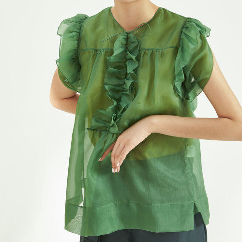 nisiss/怡夕荷叶边装饰镂空衣袖上衣女装定制Y158AF06